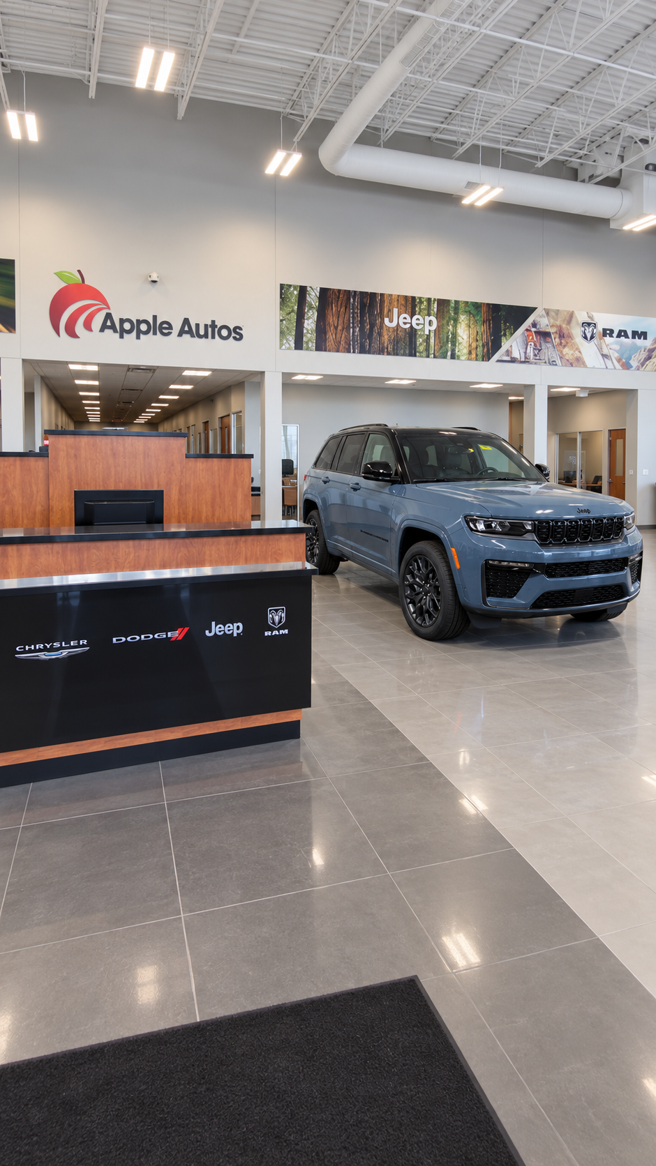 Jeep Grand Cherokee on a dealership showroom floor