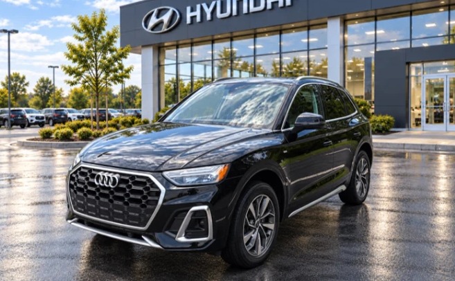 Audi Q5 parked in front of a dealership